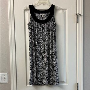 LOFT Black and White Leaf Print Dress